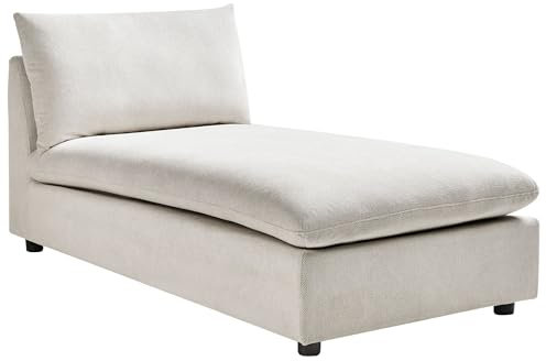 Beliani Chaiselongue Stoffbezug Creme weiß mit Kissen ohne Armlehnen beidseitig Vizille