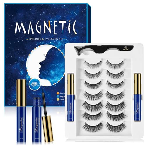 Aosun Magnetische Wimpern,Magnet Wimpern mit Eyeliner,Wiederverwendbare 3d Natürliche Look Magnetisch Falsche Wimpern,Kleberfrei für Zusätzliche Sicherheit,Wasserdicht und Wischfest (7 Paar)
