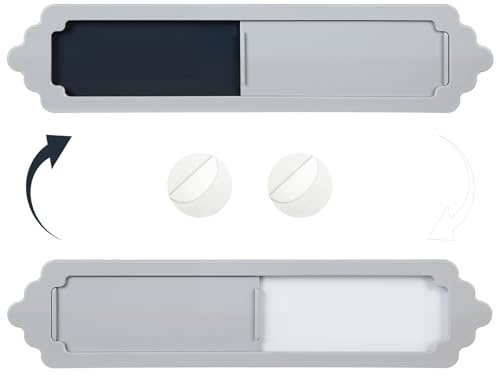 Status Sign with Magnet & Adhesive Pad - 2-Sided Sliding for Kitchen/Office/Door - Empty Whiteboard Surface for Self Labelling (Grey)