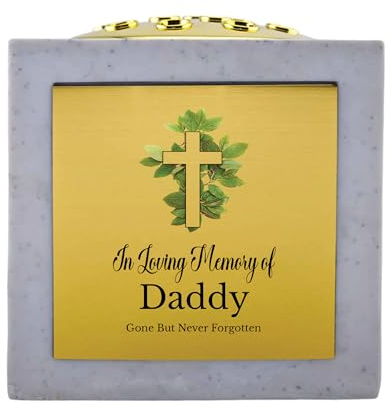 In Loving Memory Of Memorial Rose Bowl Grave Marker Flower Pot Vase With Cross Design Mum Dad Grandad & Lots More White/Gold (UV PRINTED) (Daddy)