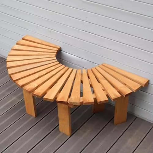 Halbrunde Holz-Baumbank, wetterfest, rückenfrei, Outdoor-Sitzgelegenheit für Garten, Rasen und Hinterhof, stilvolle Latten-Park-Veranda-Möbel (halbrund)