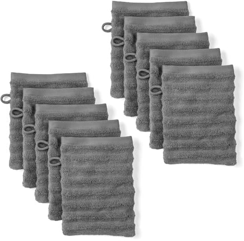 Pure Label Waschlappen 10-TLG. 10x16x21cm 100% Baumwolle weich, Anthrazit | Spürbar weich, saugstark und ideal für Bad, Gäste und täglichen Komfort