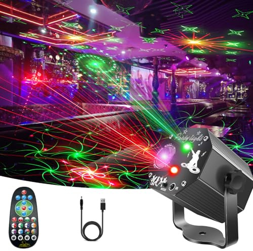 Disco Party Lights, Sound Activated DJ Strobe Lights Stage Effects for Kids Home Birthday Parties Decorations Karaoke Xmas Wedding Show Club Indoor Projector, 72 Patterns with Remote Contro