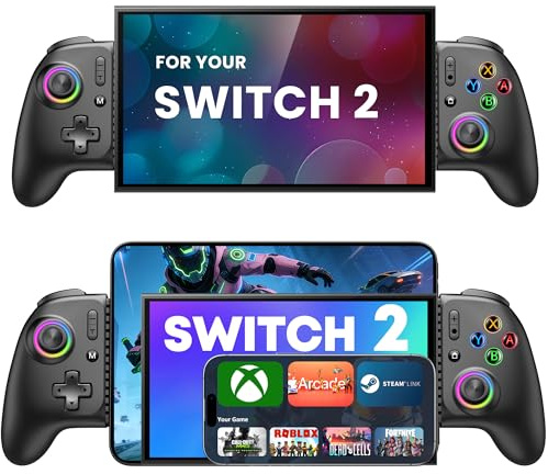 Handheld Switch 2 Pro Controller for Nintendo Switch2/OLED,Full-size Wireless Mobile Gaming Controller for iOS/Android,One-Piece Hall Effect Joystick Grip Switch 2 Controller with Turbo/Vibration/RGB