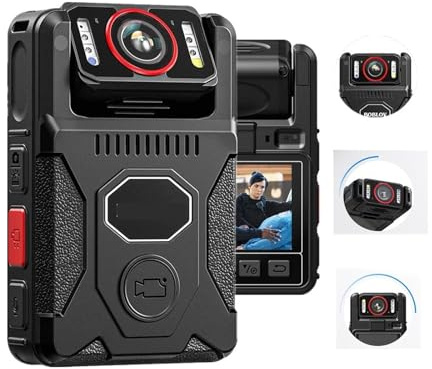 QZCX Camara Corporal, Cámaras corporales M7 Pro 4K, minicámara con Pantalla LCD, grabadora de vídeo de 128GB, GPS, cámara Corporal con rotación de 180 °, cámara de policía