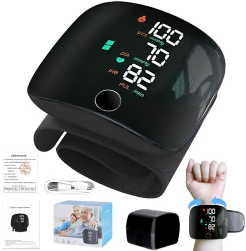 Tomedeks Misuratore di pressione da polso digitale, misuratore di pressione da polso con schermo LCD, misuratori di pressione da polso automatici con memoria di 99x2 letture, output vocale automatico