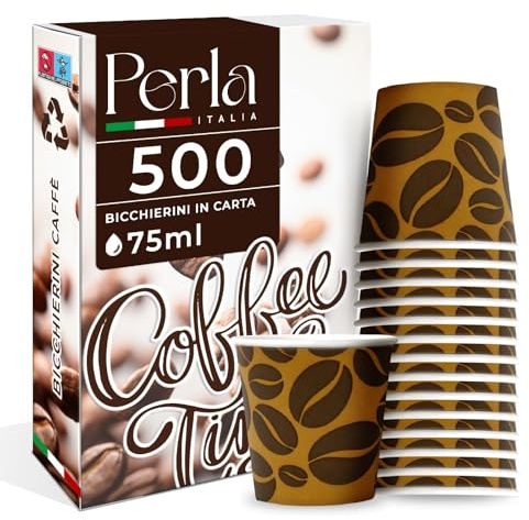 Perla - 500 Bicchierini Caffe Carta 75ml - Bicchieri Caffè Monouso Biodegradabili - Bicchierini da Caffè Usa e Getta Ecosostenibili per Bevande Calde