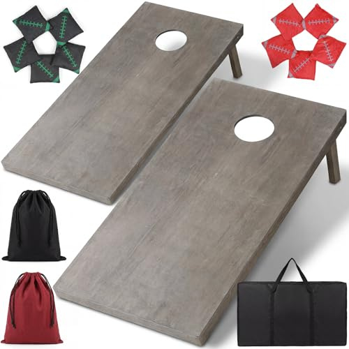 Cornhole Set Outdoor, 90x60cm or 120x60cm Echtholz Wurfspiel – Bean Bag Game mit 10 Säckchen & Tasche – Professionelles Sackloch Spiel für Erwachsene, Kinder, Garten, Strand
