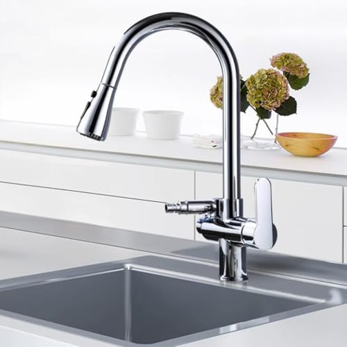 Mitigeur Cuisine avec Interface Lave Vaisselle Extractible Pivotant 360° Eau Froide et Chaude Laiton Robinet de Cuisine-Chromé