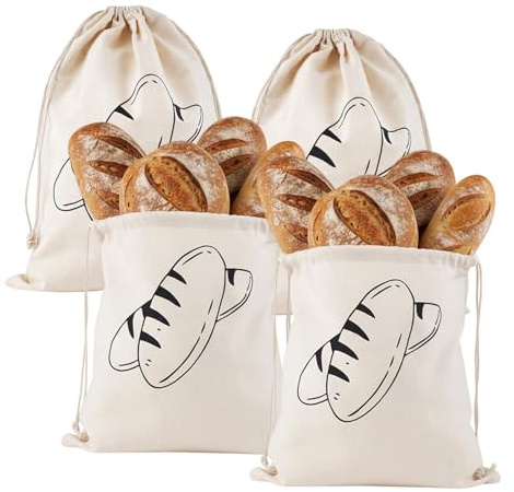 MmotZsb Brotbeutel Leinen, 4er Set Praktische Brotbeutel, 40 x 30 cm Zum Aufbewahren Von Brot Und Lebensmitteln, Ideal Für Küche Und Picknick