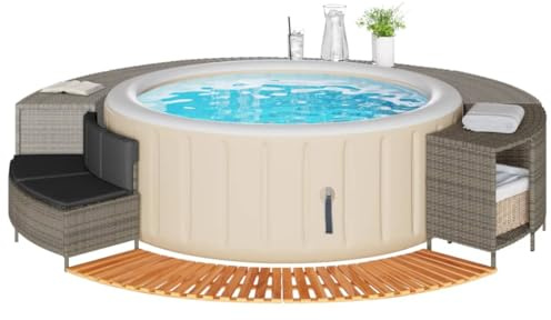 ChicAbode Whirlpool-Umrandung Grau Poly Rattan und Massivholz Akazie