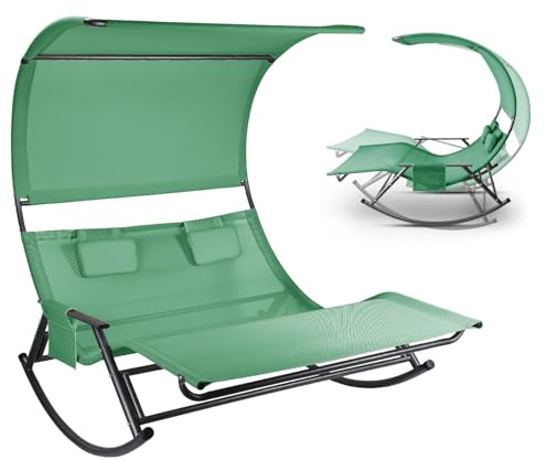 Aopunly Doppelliege Outdoor, Schaukelliege für 2 Personen bis 250 kg, Sonnenliege mit Sonnendach und Tasche, atmungsaktives Gewebe, Grün für Garten, Balkon und Terrasse