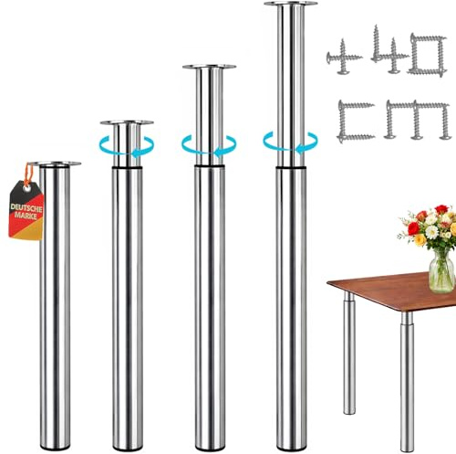 Stahlia höhenverstellbare Tischbeine 70–110 cm, Ø60 mm, stufenlos verstellbar 2er Set aus Metall – Edelstahl Optik,Tischfüße für Esstisch & Schreibtisch inkl. Schrauben & Bodenschutz