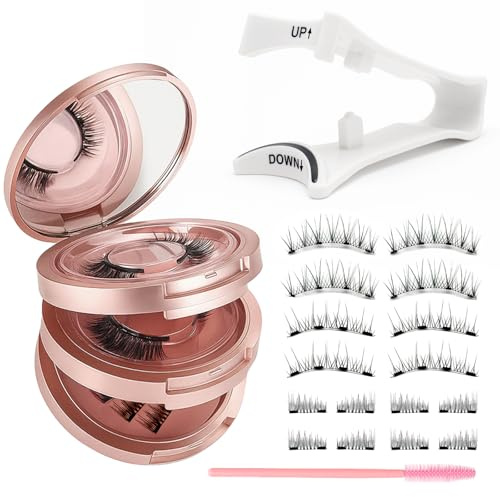KAIYAYA Magnetische Wimpern,4 Paare Magnetwimpern Natürlicher Look Magnetic Eyelashes,Ohne Eyeliner Oder Kleber mit Wimpernzange Wimpernbürste Magnetic Lashes Set Geschenke für Frauen