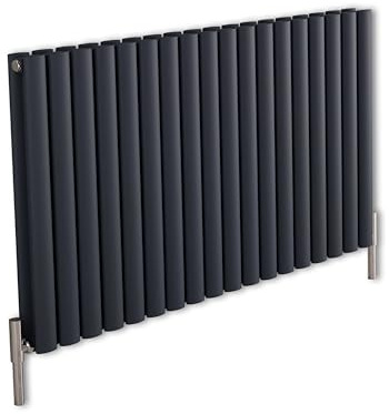 MILANO Anthracite Horizontal Double Oval Panel Aluminium Radiator 600x1020