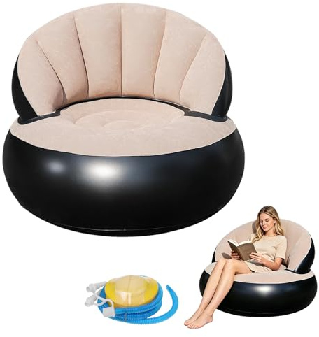 Tutamaz Aufblasbares Sofa mit Fußhocker, Aufblasbarer Sessel, Aufblasbares Lounge Freizeit-Sofa, Sessel,Couch mit Beflockter Oberfläche für Wohnzimmer, Couch Aufblasbar Outdoor Camping,Grau