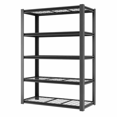 Himimi Scaffale per Carichi Pesanti in Metallo 120x60x182 cm, Portata 1500kg, Scaffalatura a 5 Ripiani a Griglia Regolabili, Scaffale ad Incastro per Garage Cantina Magazzino Officina Cucina, Nero