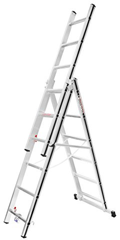 HYMER Reichhöhe 4 Mehrzweckleiter , zweiteilig , 2x8 Sprossen | Einsteigermodell, 3 x 6 Sprossen, max Arbeitshöhe 4,60 m