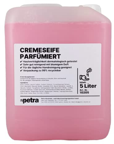 Cremeseife parfümiert [2x5 Liter Kanister] rosa Flüssigseife mit blumigem Duft, pflegend, für tägliche Handreinigung in Industrie, Büro und Haushalt - Für alle gängigen Seifenspender verwendbar - Qualität aus Thüringen