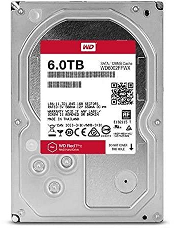 WD Red Pro 6TB 3.5-Inch SATA III 7200rpm 128MB Cache NAS Internal Hard Drive (WD6002FFWX)