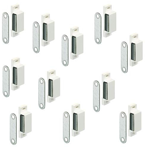 Gedotec Türmagnet EASY Magnetschnapper Tür-Schnapper Möbel-Schnapper eckig für Möbel & Schrank-Türen | Möbelverschluss Kunststoff weiß | Haltekraft max 4 kg | 10 Stück - Türverschluss inkl. Schrauben