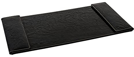 Alpenleder Schreibtischunterlage KAUFMANN – Rutschfeste Echt Leder Tischmatte – Schwarze handgefertigte XL Leder Schreibunterlage mit Dokumentenfach und Kartensteckplätzen (52 x 29cm, Ebenholz)