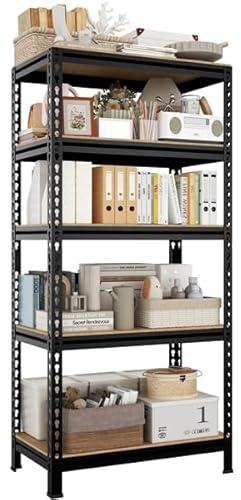 Yaheetech Estantería Metálica Galvanizada 150 × 70 × 30 cm con 5 Niveles Ajustables Carga 650 kg (130 kg/Nivel) Diseño Sin Tornillos Estante Industrial para Trastero, Garaje y Taller, Negro