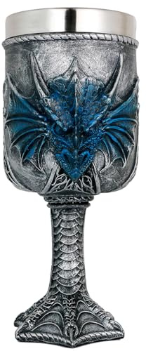 alikiki Medieval Blue Dragon Goblet Large - Dungeons and Dragons Gifts Game Goblets Chalices of Thrones Merchandise 15.8oz Stainless Steel Coffee Wine Drinking Cup Father Day Birthday Gift Party Idea