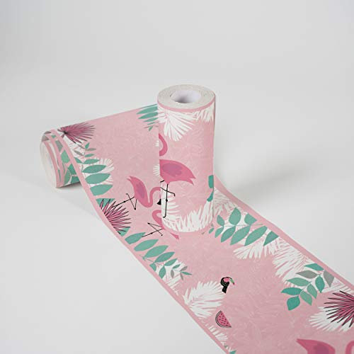 A.S. Création selbstklebende Bordüre - Papierbordüre mit kinderfreundlichen Motiven in Rosa, Grün und Weiß - auf 5,00 m x 0,15 m je Rolle