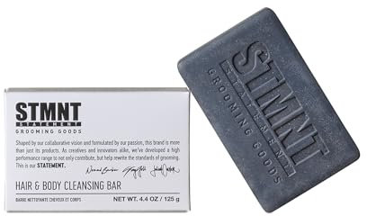 STMNT STATEMENT GROOMING GOODS Hair & Body Cleansing Bar 125 g | Fuktgivande formel med aktivt kol | Perfekt för resor | Fri från SLS-sulfat