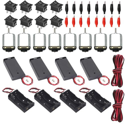 GTIWUNG 8Pcs DC Mini Motore Elettrico Rettangolare 1.5-6V 15000RPM con 8xInterruttore a Bilanciere +8 xAA Motore Porta Batteria+16 xCoccodrillo Clip+2 xFilo Elettronico 1m