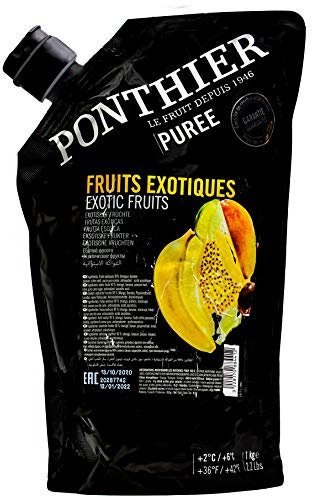 Food-United EXOTIC PÜREE Mango Banane Maracuja Limette exotische Früchte-Püree von Ponthier 1KG Frucht-Smoothie-Bowl-Sorbet-Panna-Cotta-Quark-Müsli ohne künstliche Zusätze