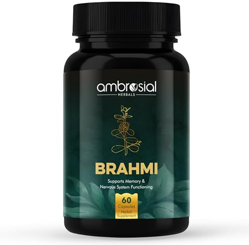 Bacopa Monnieri Brahmi Capsules - 500mg 60 Tablets | | Bacopa Extract | Non - GMO | Gluten & Allergen Free | Brain Supplement | 100% Natural Ingredients | By Ambrosial