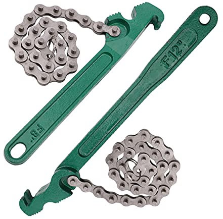 Bseical Ölfilterschlüssel Set Universal Kettenschlüssel & Bandschlüssel 22.5 & 30cm，Ölfilter Werkzeug Ketten Spanner，Auto Entfernungs für Jar Deckel Anziehen Lösen Sanitär (8'' Kette + 12'' Kette)