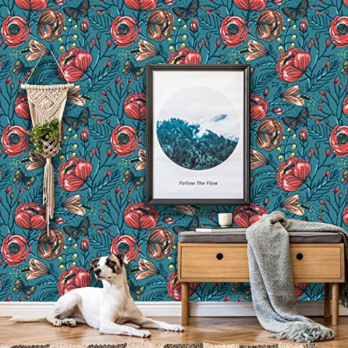 Coloritto Roses and Butterflies Peel and Stick Wallpaper | Removable Vintage Floral Mural | Self Adhesive Wallpaper (Sample 12 W x 8 H)