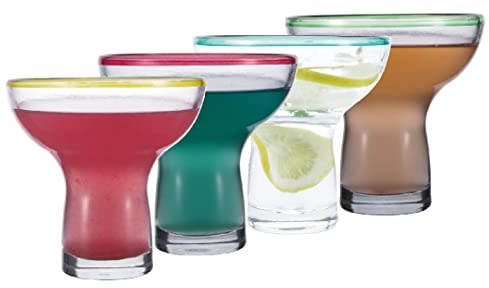 Chefcaptain Stemless Color Margarita Glasses, Margarita Tumbler With Thick Heavy Base, Lead-Safe Durable Drinkware, Set Of 4, 16 Ounces (Glass)
