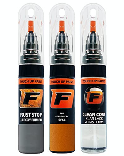 FIRANTO Lackstift Autolack Reparaturset für Ford 6FSE Electric Orange - 3-in-1 Autolack Kratzer Reparaturstift 15ml Grundierung, Klarlack