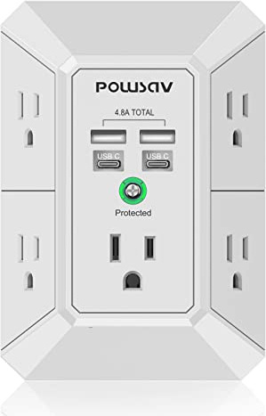5-Outlet Power Strip with 4 USB Ports - Surge Protector for Home, Office, School - ETL Listed