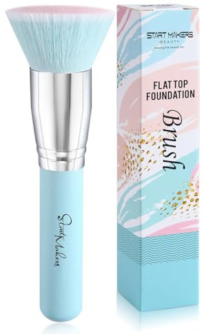 Makeup Brushes Foundation Brush for Liquid Makeup, Flat Top Kabuki Foundation Brush Premium Make up Brushes Liquid Blending Mineral Powder Buffing Stippling Flawless Face Brush Makeup Tools(Blue)