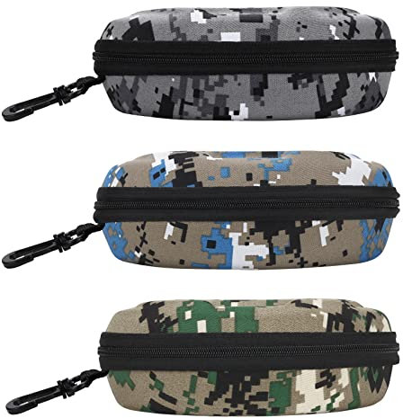 molshine 3-teiliges tragbares Hartschalen-Sonnenbrillen etui, Brillenetui mit Reißverschluss und Haken für Damen und Herren, Reisen, Sport (Grau & Blau & Grün)