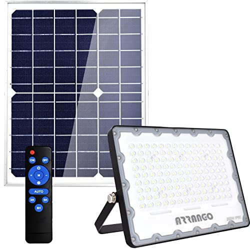 ARRANCIO Faretti Solari a LED da Esterno con Telecomando, Fari a LED con Pannello Solare 100W, Kit Lampade Proiettore Fotovoltaico con Sensore Crepuscolare, Batteria Interna, Impermeabile IP67