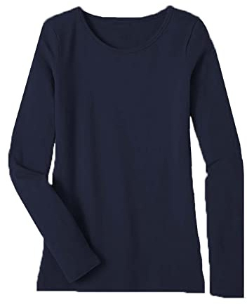 Women's Ladies Long Sleeve T-Shirt Ladies Plus Size Round Neck Stretchy Plain Fitted Basic Jersey Casual Tee Top. Navy
