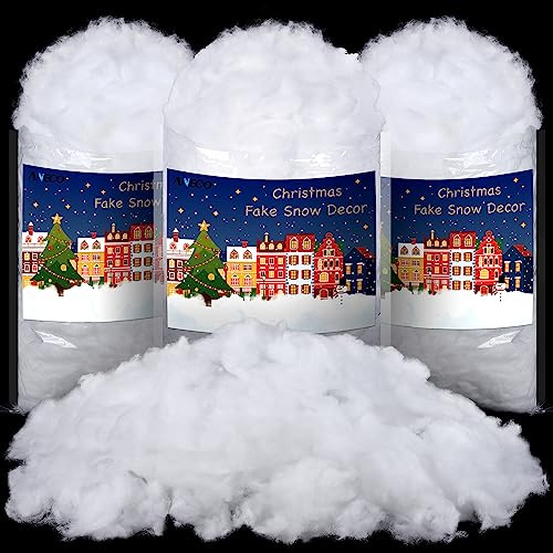 ANVAVO 36 Ounces Christmas Fake Snow Decor Indoor Outdoor Soft Fluffy Cotton Snow Artificial Snow for Christmas Village Crafts Christmas Tree, Nativity and Winter Display Decorations, 3 Bags