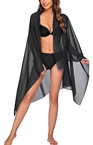FDEETY Pareo Mare Donna, Sarong Beachwear Wrap Gonne Sexy Elegante Beach Pareo Bikini Sciarpe Dress, Nero