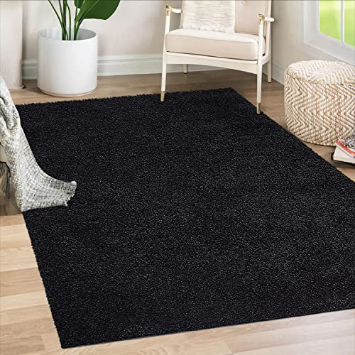 payé Teppich Wohnzimmer Hochflor Shaggy - 160x230cm - Schwarz Einfarbig Uni Flauschig Modern Boho Deko Teppiche Weich Schlafzimmer
