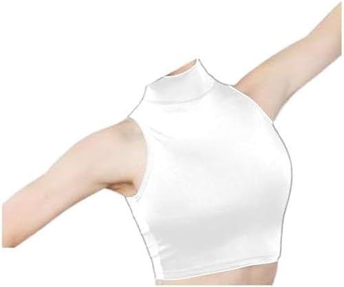 Prime fashions - Girls Polo Neck Sleeveless Crop Top – Shiny Nylon (5-6 Years, White)