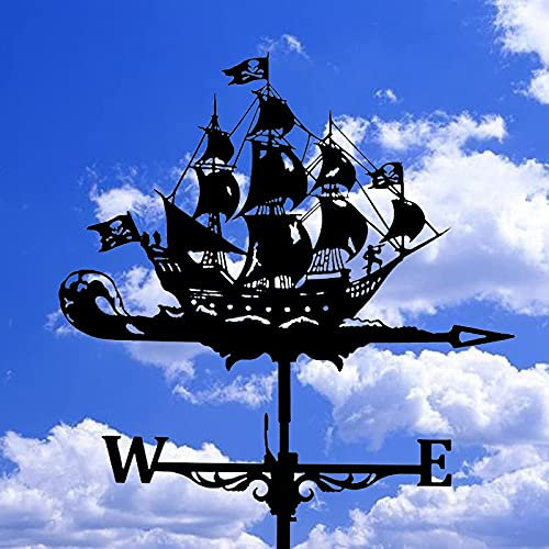Girouette Bateau Pirate métal girouette Vintage Noir girouetteindicateur de Direction du Vent pour extérieur Jardin Toit Paddock décoration