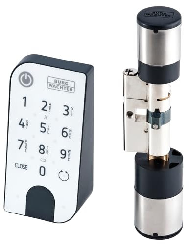 BURG-WÄCHTER Elektronisches Türschloss, Zylinder und Keypad, Öffnung mit App, Pincode oder Funkschlüssel, ENTRYeasy 7601 PIN, Schwarz/Edelstahl Tastenfeld