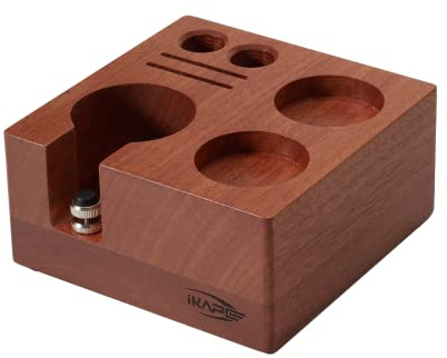 IKAPE Espresso-Tamperhalter, Holz-Kaffee-Tamperstation, Basis aus natürlichem Walnussholz, Espresso-Tamp-Mattenständer, passend für 51 bis 54 mm Espresso-Zubehör, kann höhenverstellbar (17,8 cm)