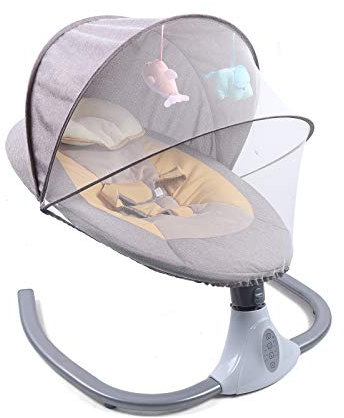 Elektrische Babyschaukel, Faltbar Elektrische Babywippe Babyschaukel USB Bluetooth Musik mit Fernbedienung für 0-12 Monate 3-12KG Baby (Grau)
